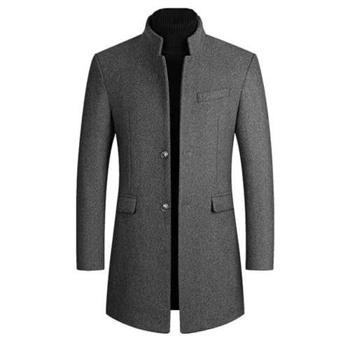 Lu's Chic Men's Wool Pea Coat Single Breasted Winter Slim Fit Thick Quilted Trench Coat Business Casual Jackets & Coats