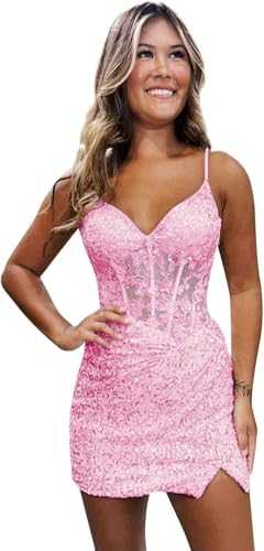 Loyeloy Short Homecoming Dresses for Teens 2025 V Neck Sparkly Sequin Applique Prom Evening Gowns