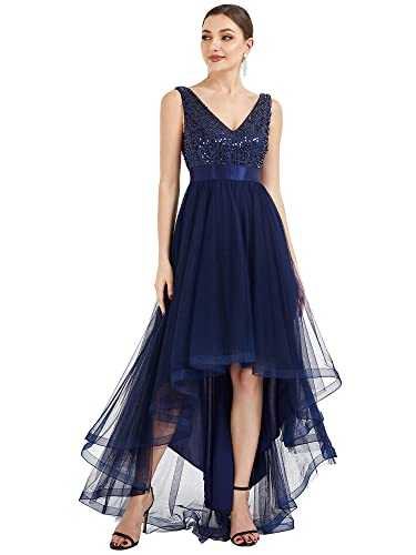 Ever-Pretty Women's V-Neck Sleeveless Tulle Long Asymmetric Sequins Prom Dress EE0147A