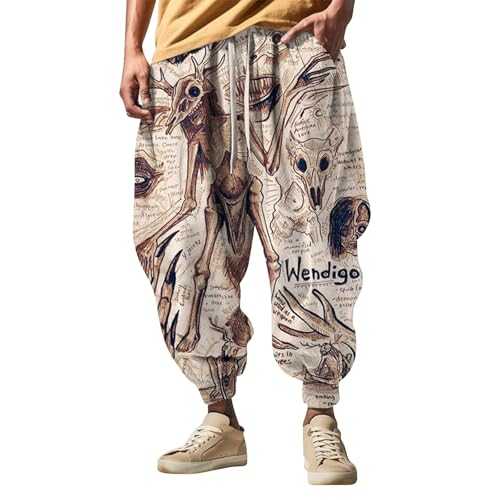 Bohemia Harem Pants Mens 3D Printed Combat Trousers for Men UK Chef Trousers Loose Tapered Legs Tracksuit Bottoms Men Walking Trousers Mens Joggers Sweatpants Breathable & Comfortable & Flex