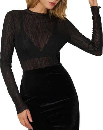 Olaesa Women's Mesh Lace Top Long Sleeve Sheer See Through Layering Undershirt Spring Summer 2025 Party Top Date Night Blouse