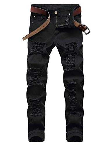 Ylingjun Mens Stretch Ripped Distressed Skinny Moto Biker Jeans