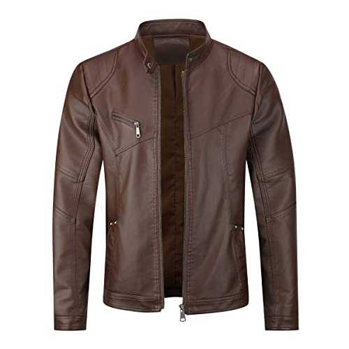 Men's Casual Leather Jackets Stand Collar Bomber Jackets