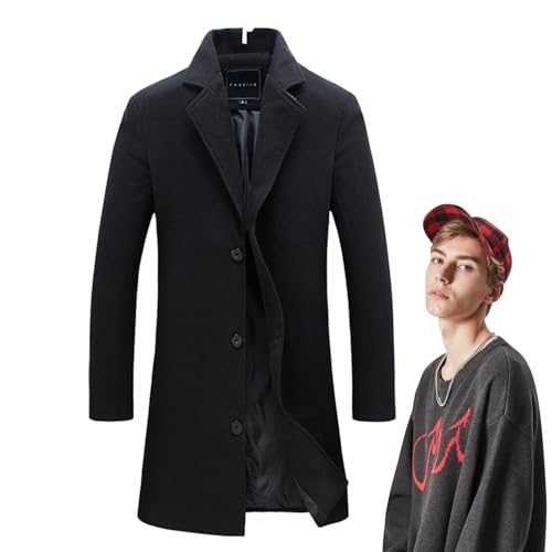 VENCENTE Men Long Coat - Wool Long Winter Coat - Long Sleeve Winter Dress Coat Overcoat Slim Fit for Boys, Males, Adults