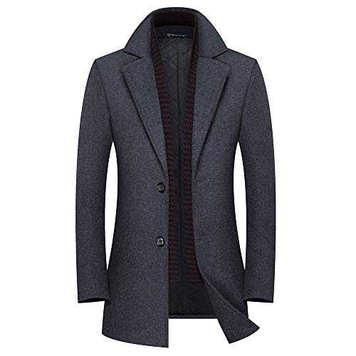 YOUTHUP Men's Winter Coats Slim Fit Casual Wool Peacoat with Detachable Scarf Thick Trench Coat