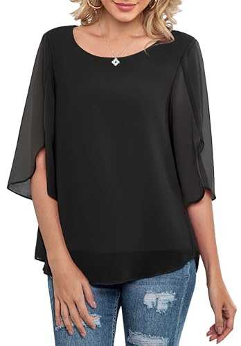 Neineiwu Womens Blouses Ruffle 3/4 Sleeve Tunic Tops Loose Flowy