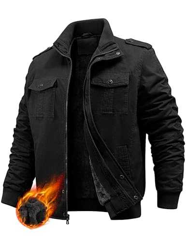 PASUDA Men's Winter Jacket Fleece Lined Coat Warm Cotton Military Jacket Bomber Cargo Coats with Multi Pockets Thermal Thick Windbreaker Jackets For Work Casual Outdoor