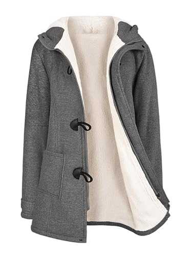 Vancavoo Hoodie Womens Long Hoodies Winter Coats Horn Button Zipper Hooded Sweatshirt Fleece Lined Warm Cardigans Casual Thicken Long Sleeves Jumper Jacket with Pockets