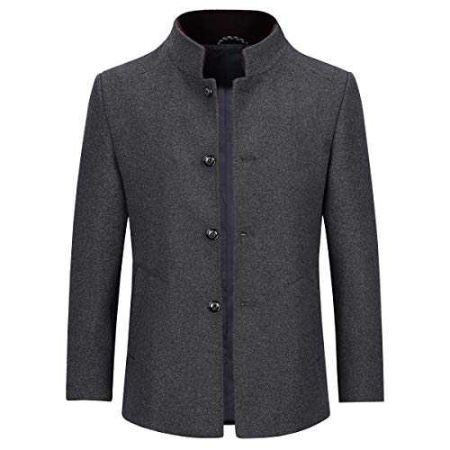 Allthemen Mens Wool Coat Slim Fit Long Jacket Long Sleeve Casual Warm Winter Trench Coats Outerwear Button Smart Overcoat Coats