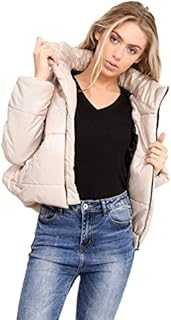 H&F Women’s Long Sleeve Zip Up Crop Puffer Jacket Short Quilted Padded Coat Drawstring Waist Lightweight Coats For Women Stand Collar Bubble Jackets Warm Winter Jacket Size S-XL