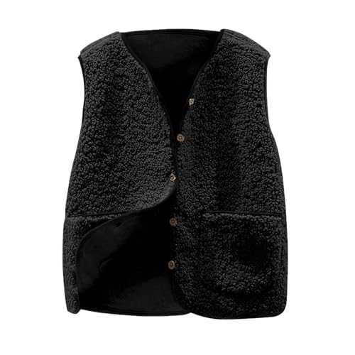 Zeiayuas Teddy Fleece Gilet for Women Sleeveless Button Down Waistcoat Sherpa Fluffy Vest Solid Color Body Warmer Lightweight Cozy Gilets Ladies Winter Warm Jacket with Pockets Fur Fuzzy Coat Outwear