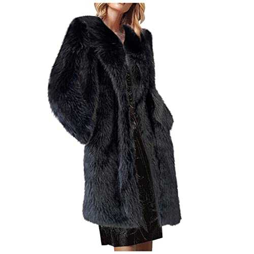 Zeiayuas Women Long Faux Fur Coat Fuzzy Fleece Shaggy Jacket 2023 Winter Soft Open Front Fluffy Outwear Ladies Sherpa Fleece Lapel Jackets Warm Teddy Bear Coats Plush Thick Overcoat with Pockets