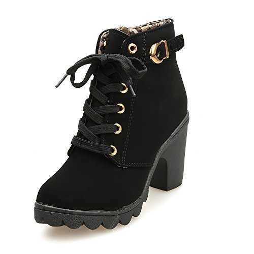 2018 Clearance Womens Fashion High Heel Lace Up Ankle Boots Ladies Buckle Platform Shoes Short Snow Winter Warm Boots Trainers Casual Riding Boots Size (2 UK, Black)