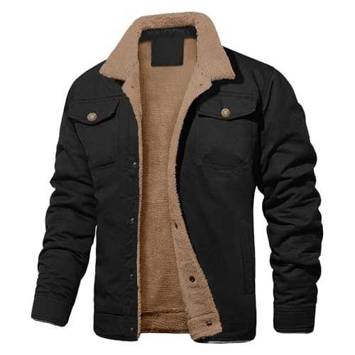 Mens Winter Jackets Sherpa Lined Trucker Fleece Parka Jacket Button up Military Casual Cargo Jacket