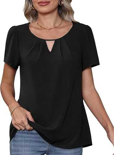 YGJIEGENG Summer Women's Chiffon Blouse Ladies Tops Elegant Casual Loose Short Sleeve Pleated Crew Neck Summer Blouse T Shirts S-XXL