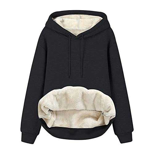 Zeiayuas Fleece Hoodie Womens Sherpa Lined Hooded Sweatshirt Fuzzy Fluffy Pullover Teddy Bear Winter Hoodies Warm Plush Thicken Tops Ladies Lounge Wear Fleece Pulloers with Pocket UK Sale Clearance