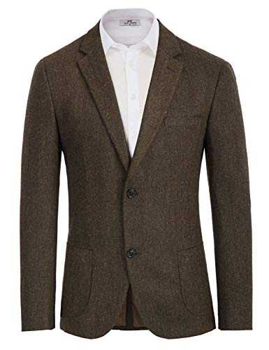 PJ PAUL JONES Men's Herringbone Tweed Blazer 1920s Vintage British Blazer with Pockets for Business Wedding