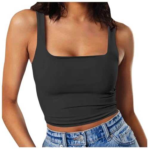 Generisch Summer Boots Women Sleeveless Vest for Women Square Neck Double Layer Fitness Casual Short Top Nude Women