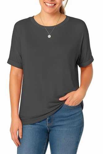 Re Tech UK Womens Ladies Oversized Fit Banded Round Neck T Shirt Top Baggy Turn Up Sleeve Loose Plus Size Batwing Slouch Longline