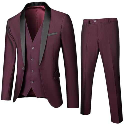 Men's 3 Piece Slim Fit Suit Set Blazer Party Jacket Vest Pants Tuxedo Set Notch Lapel Wedding and Business