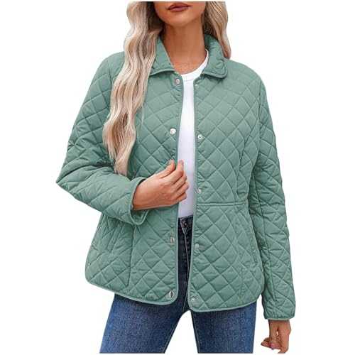 Women's Lightweight Quilted Padded Jacket Casual Loose Patchwork Fashion Round Neck button Women's Short Waisted Puffer Jackets solid Insulated Water-resistant Coat Cold Weather Winter Coats For Women