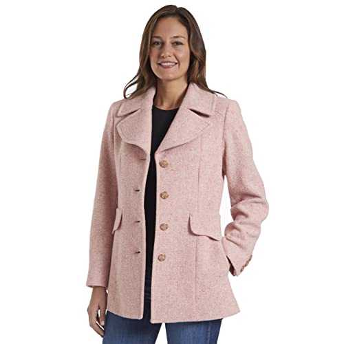 Donatella Mid-Length Wool Coats for Women with Notch Collar, Womens Winter Coats - Pink - 10