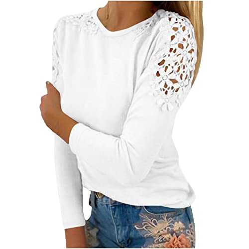 Women's Long Sleeve Tops Sales Clearance Spring Casual Sweatshirt for Women UK Crewneck Dressy Tunic Tops Lace Blouse Basic Pullover for Ladies Work Officce Sports