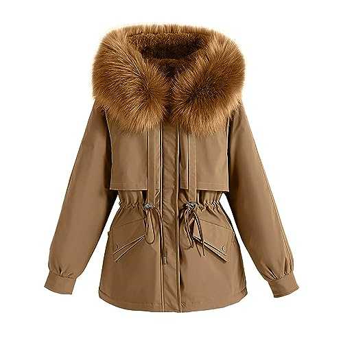 NSICBMNO Winter Coats For Women Uk Sale Fleece Lined Jackets Parka Coats With Fur Hood Ladies Puffer Jackets Long Coats Padded Jackets Sherpa Fleece Jackets Trench Coats Plus Size Streetwear