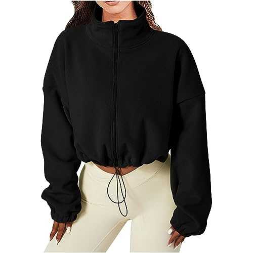 HAOLEI Women Winter Coats Cropped UK Clearance Ladies Fleece Jackets Lightweight Warm Zip Short Coat Oversize Baggy Coats Loose Plain Warm Teddy Sweatshirt Outwear Sherpa Fluffy Jacket