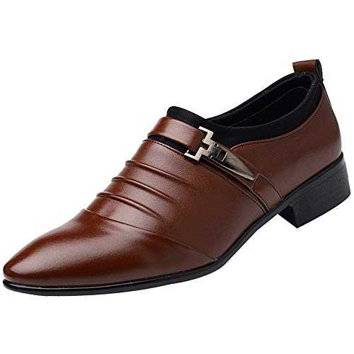 Mens Monk Shoes Leather Loafers with Buckle Slip On Formal Shoes Pointed Toe jazz shoes Fashion Anti-Slip Splicing Wedding Shoes Suit Business Shoes Casual Smart Leather Shoes