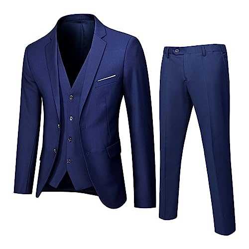 Memory Foam Slim 3 Piece Suit Business Wedding Party Vest & Pants Casual Slipper