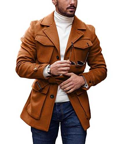 Mens Trench Coat Slim Fit Wool Blends Business Lapel Belted Overcoat Winter Casual Peacoat Jacket