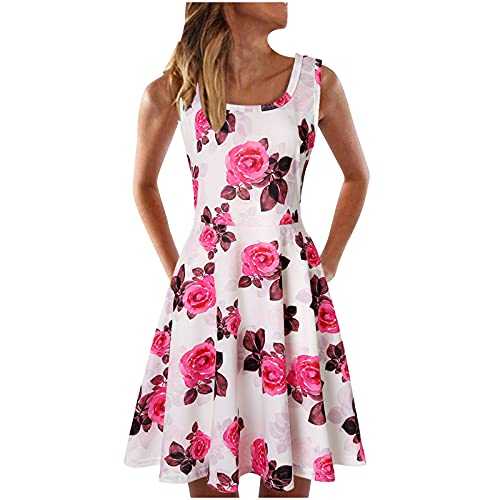 AMhomely Women Casual Sleeveless Dress O-Neck Map Print Knee-Length Beach Dress UK Size Party Elegant Dress Sale