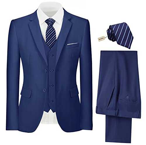 Men's 3 Piece Suit Set Slim Fit Men's Wedding Suit Two Button Suit Solid Jacket Vest and Pants Set with Tie