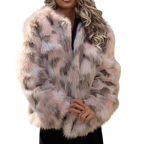 AMhomely Faux Fur Jacket Women Wedding Long Sleeve Thermal Shaggy Cardigan Elegant Leopard Faux Fur Coats Soft Warm Fluffy Outwear Trench Coats Cheetah Thermal Topcoats Winter Windbreak Jacket