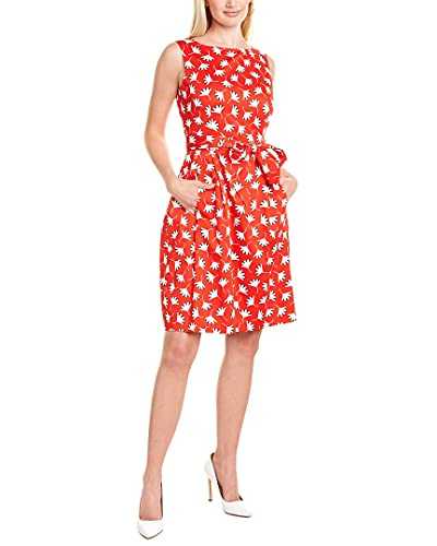 ANNE KLEIN Women's Cotton FIT & Flare Dress, Poppy/White Combo, 12
