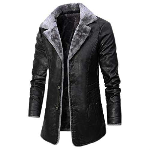 HYMCX Vintage Style Winter Soft Sheepskin Pilot Fur Jacket Brown for Men with Faux Leather, Men Aviator Faux Shearling Sheepskin Leather Bomber Flying Jacket