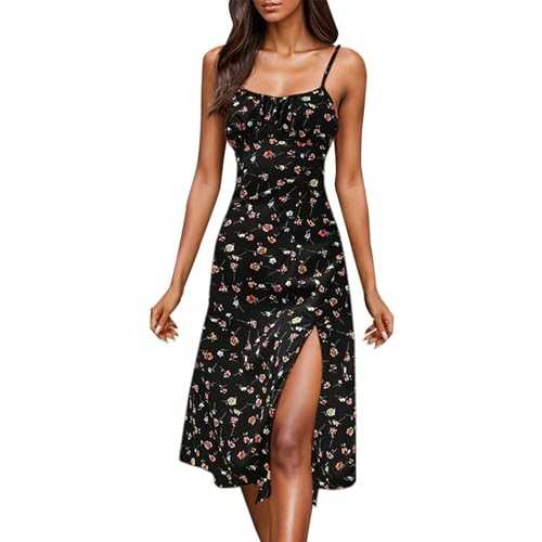 Dresses for Women UK Elegant Floral Print Sundresses Casual V Neck Short Sleeve Dress Looking Glam Beach Wear Bodycon Dress Slim Fit Waist Flowy Ruffle Party Dressing for Prom