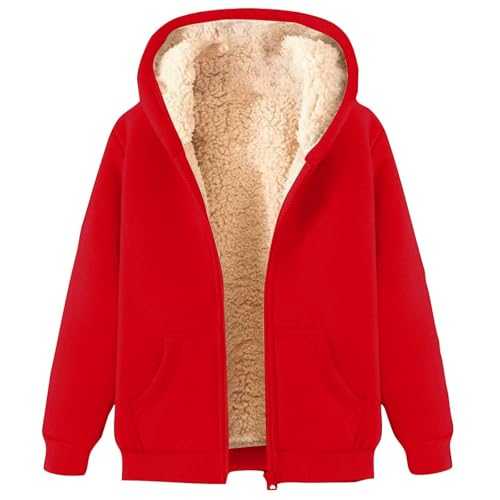 Women's Teddy Fleece Hoodie Winter Warm Thick Sherpa Lined Full Zip Jacket Coats Ladies Fuzzy Plain Hooded Sweater Outwear Clothes with Pockets