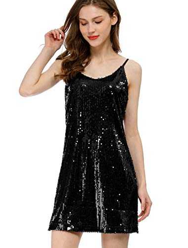 Allegra K Women's Party Glitter Adjustable Strap Mini Sparkly Sequin Dresses