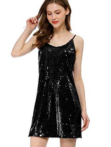 Allegra K Women's Christmas Costumes Party Glitter Adjustable Strap Mini Sparkly Sequin Dresses