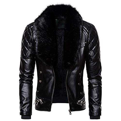 KINKOCCL Men's Casual Stand Collar Faux Leather Jacket Leather Jacket Windproof Faux Leather Jacket Biker Bomber Coat Mens Retro Faux Fur Collar Sheepskin Jacket