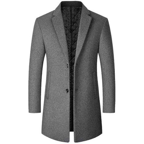 WZIKAI Mens Trench Coat Wool Blend Pea Coat Slim Fit Single Breasted Top Overcoat Business Down Jacket