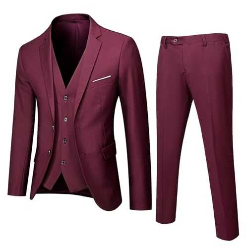 Generisch Men's 3-Piece Suit Slim Fit Business Wedding Groomsmen Prom Suits One Button Jacket Vest Trousers Tuxedo Set Blazer Groom Party Suits Leisure Suit Wedding Suit Suit Trousers