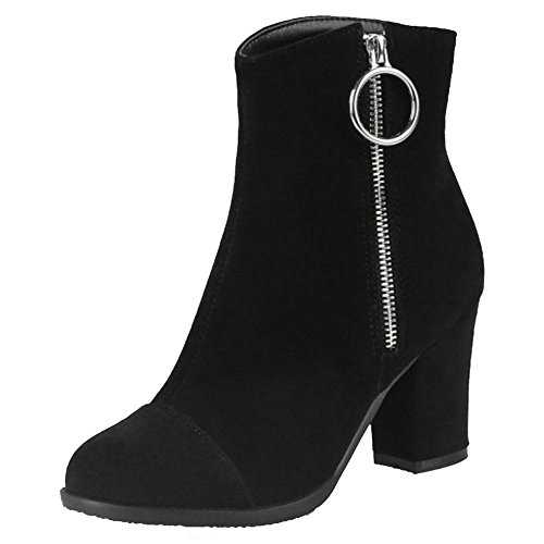 SJJH Fashion Women Ankle Boots with Block Heel and Zipper