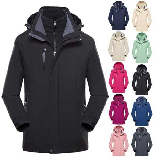 HAOLEI Womens Fleece Ski Jacket Mens 3 In 1 Jackets Softshell Winter Waterproof Windproof Coat with Hood Zip Pockets Running Cycling Outwear Lightweight Outdoor Rain Jackets Windbreaker