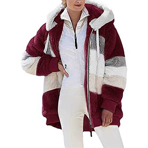 Fleece Jackets for Women UK Sale Clearance Full Zip Fluffy Hoodies Plush Thickened Hooded Winter Warm Coat Outerwear Ladies Cozy Oversize Fluffy Hoodie Zipper Plus Size Teddy Coats Winter Fuzzy Jacket