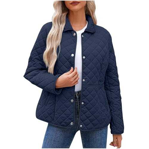 Women's Lightweight Quilted Jackets Loose Casual Patchwork Fashion Round Neck button Womens Short Waisted Puffer Jacket solid Insulated Water-resistant Cold Weather Winter Coat For Women