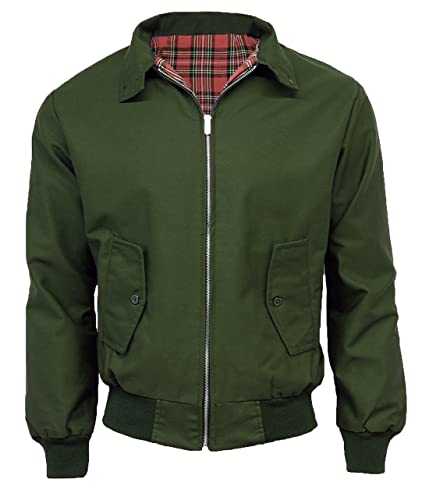 FAIRY TRENDZ Harrington Jacket Classic 1970s Retro Scooter Coat Mens Long Sleeve Zip Up Bomber Jacket Plus Size XS-5XL