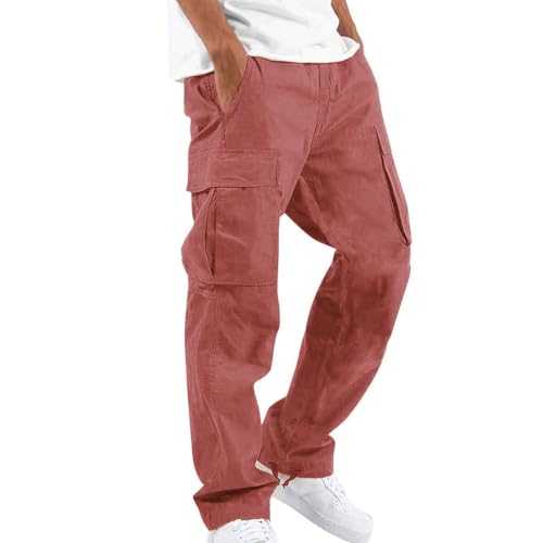 Cargo Trousers for Men UK, Elasticated Waist Classic Trouser Relaxed Fit, Regular Wide Leg Drawstring Trousers with Multi Pockets, Casual Fashion Trouser Men, Lightweight Walking Sweatpants